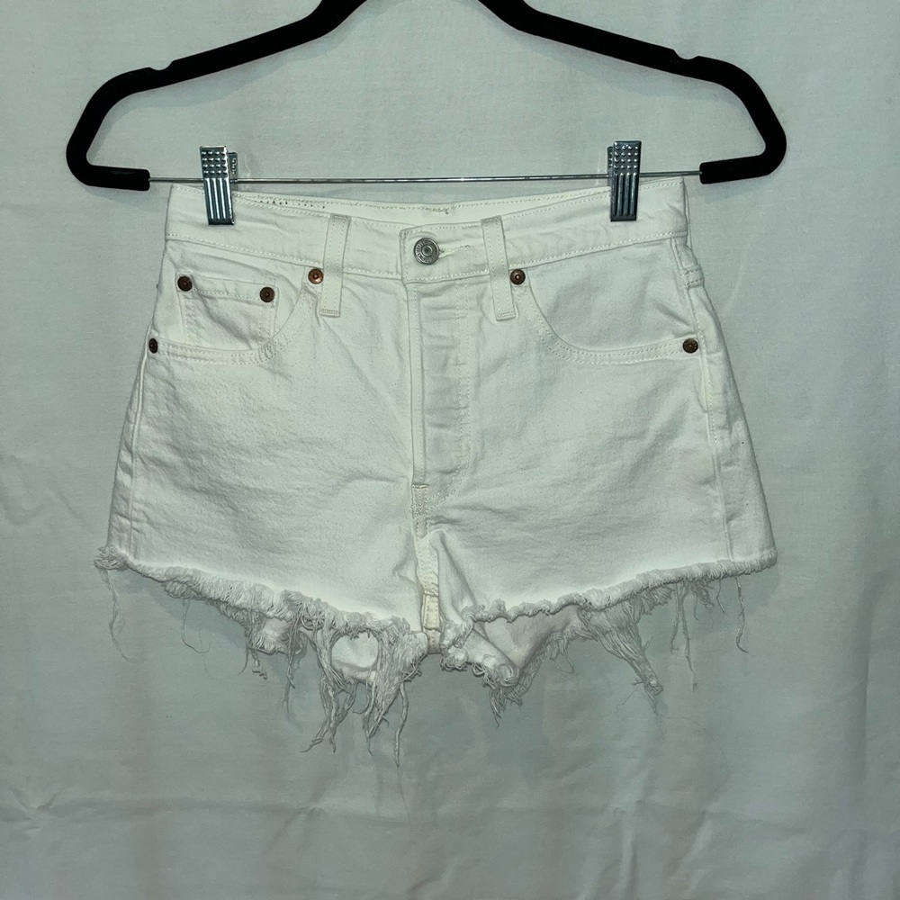 Levi's White Jean Shorts Frayed Hem